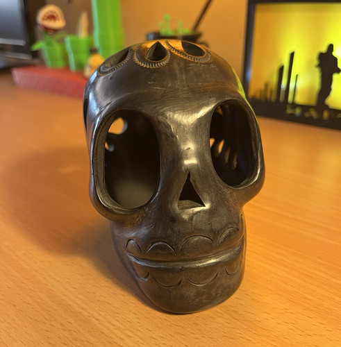Mexican clay skull tealight - mexican,