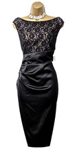 NWT ELIZA J Black Satin Lace Ruched Dress Sz 14-16 Embellished Xmas NYE Party