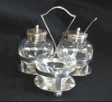 Superb Rare Antique John Round & Son Glass & Silver Plated Cruet Set, 1874-1886