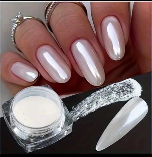 Chrome nail powder white - white, pearl