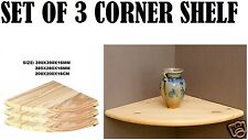 Set Of 3 Natural Wood Corner Shelf Wall Mounted Storage Wooden Unit Shelves Kit