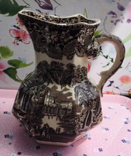JUG PITCHER ANTIQUE MASONS VISTA CHINA TRANSFER WARE 1920’s SEPIA COLLECTABLE