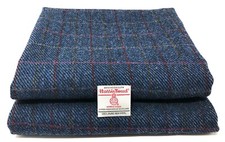 Harris Tweed Blue with Red Overcheck Fabric - 100% Pure Wool 1 Metre Plus