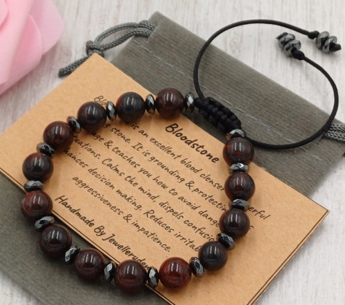 Bloodstone hematite bracelet - bloodstone,