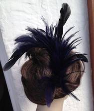 navy blue feather comb fascinator millinery wedding ascot hat hair piece