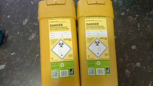 Secure sharps bin - 2x, yellow
