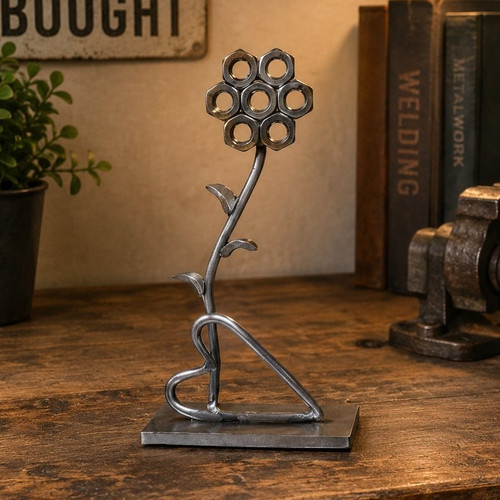 Metal flower sculpture silver - sculpture,