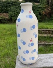 Laura Ashley Large Ceramic Milk Bottle Vase Blue Polka Spot Pink Roses 27cm high