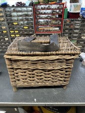VINTAGE WICKER FISHING CREEL BASKET. LOG HOLDER FLOWERS ETC