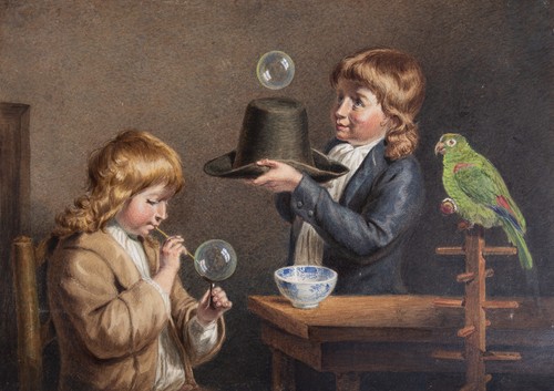 Antique watercolour children - -,