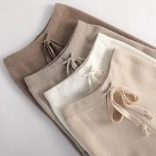 New Fashion Women's 100% Cashmere Woolen Wide Leg Pants High Waist Trousers --