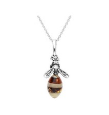 Amber Bee Pendant Sterling Silver 925 Marquise Gemstone