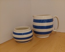 SADLER Cornishware * Blue & White MILK JUG + SUGAR BOWL * 1970s VGC