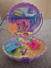 Seashell Polly Pocket Mermaid Castle Purse  Purple Stars