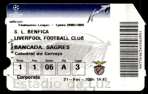 Ticket 2006 benfica - 2006, vs