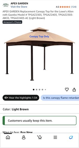 Replacement canopy top - replacement,
