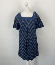 Toast Tunic Dress Blue Denim Trim Square Neck Sz 10 UK Ladies Summer Evening