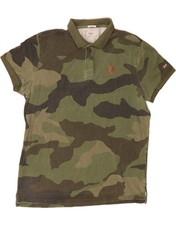 PEPE JEANS Mens Regular Fit Polo Shirt XL Khaki Camouflage Cotton TN07