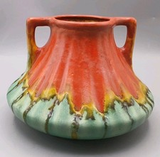 Belgium Faiencerie Thulin Art Deco Drip Glaze Handled Vase # 2187 Pottery