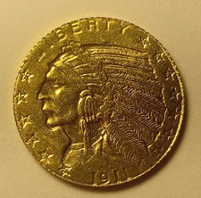 US 1911-D $5 Indian Head