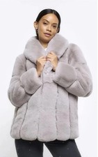 River Island Women’s Grey Panelled Faux Fur Coat: Size Large BNWT RRP £95