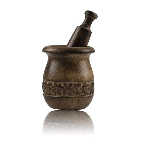 Wooden mortar pestle set - mortar, &