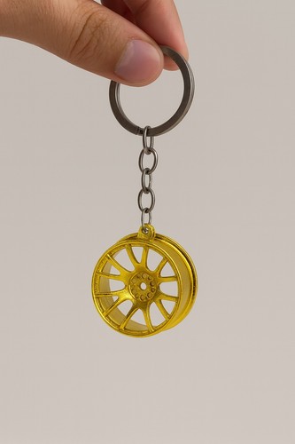 Wheel rim keychain gold - wheel,