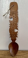 Vintage Hand Made Carved Wooden Spoon Tribal Decorative Wood Carving 10” x 2”
