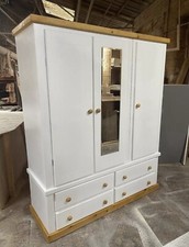 HANDMADE COUNTRY TRIPLE  DOORS MIRRORED WARDROBE IN WHITE+PINE (NOT FLATPACKED)