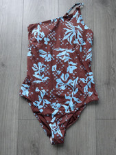 BNWT -M&S MARKS & SPENCER BROWN MIX ONE SHOULDER SWIMMING COSTUME SIZE 14 LONG