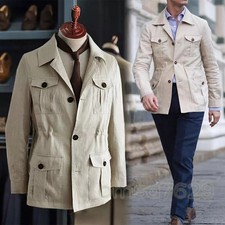 Mens 100% Linen Safari Jacket