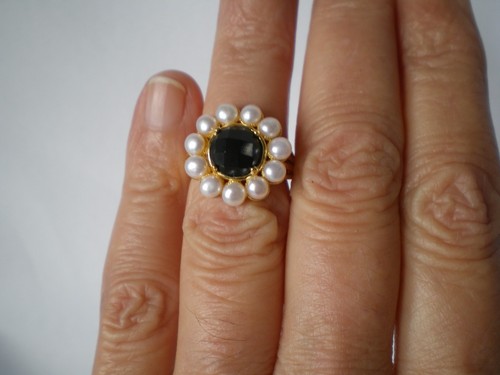 Pearl black agate ring - pearl, ring,