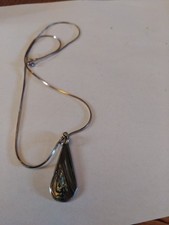 Vintage Alpaca Mexico signed,  abalone teardrop pendant with silver  tone chain