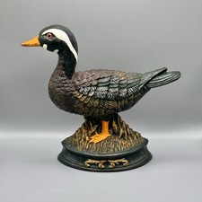 Vintage Hand Painted Mallard Duck Cast Iron Metal Door Stop