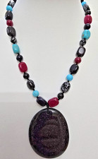 LOLA ROSE MULTI COLOUR QUARTZ TURQUOISE GOLDSTONE OBSIDIAN NECKLACE 18"+ - NWOT