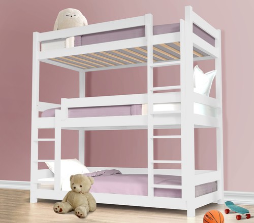 Triple bunk bed pine - bed, wood