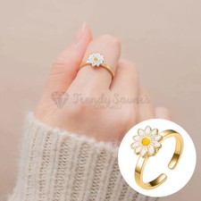 Chic Gold Spinning Daisy Flower Anti-anxiety Adjustable Ring 18K Gold Plated 1pc