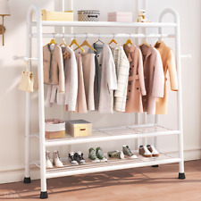 Heavy Duty Double Clothes Rail Rack Garment Hanging Stand Open Wardrobe Shelf UK