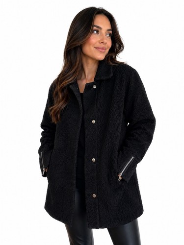 Black teddy coat with zipper