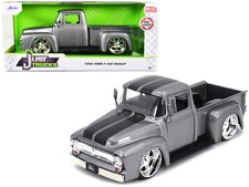 1956 Ford F-100 Pickup Truck Gray Metallic with Black Stripes Just Trucks 1/24