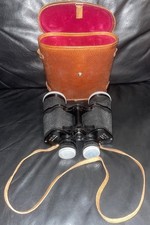 VINTAGE H.D.B COATED OPTICS 12 X 50 FIELD 5 BINOCULARS 33513 IN TAN LEATHER CASE