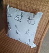 NEXT Pom Pom Bunny Rabbits Grey / Yellow Nursery Cushion Baby 43 x 43cm Pad Inc.