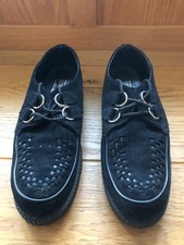 Black suede creepers. Rock n roll teddy boy shoes. D ring/front detail.  Size 10