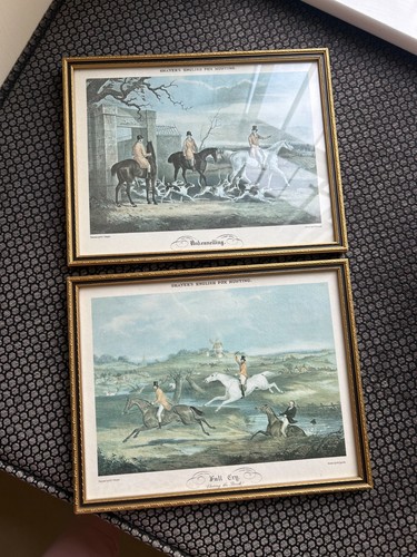 Pair framed fox hunting prints - fox,