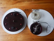 3 x VINTAGE FISHING REELS, 1 x CHARLES ALVEY & SON, 2 x UNBRANDED. USED.