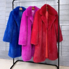 Womens Winter Warm Faux Fur Coat Fluffy Lapel Jacket Mid-Long Parka Outwear