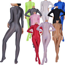 UK Womens Oil Shiny One Piece Long Sleeves Body Jumpsuit Sport Spandex Bodysuit