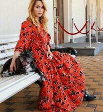 ZARA Angel Midi Maxi Red Black Floral Smock Flared Tiered Dress Size S 8 10 12