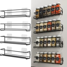 4x Kitchen Metal Spice Herb Jar Rack Cupboard Door Wall Storage Organiser Holder