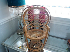 VINTAGE PEACOCK CHAIR Wicker Rattan Small Doll 17" Plant Display Planter Retro